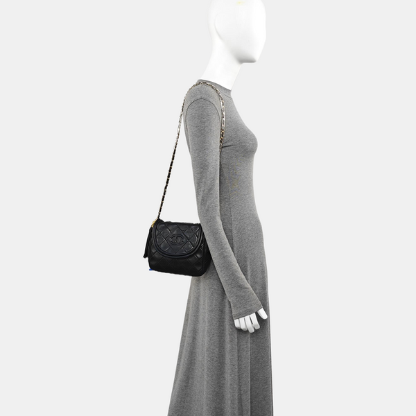 Quilted Calfskin Shoulder Bag Black