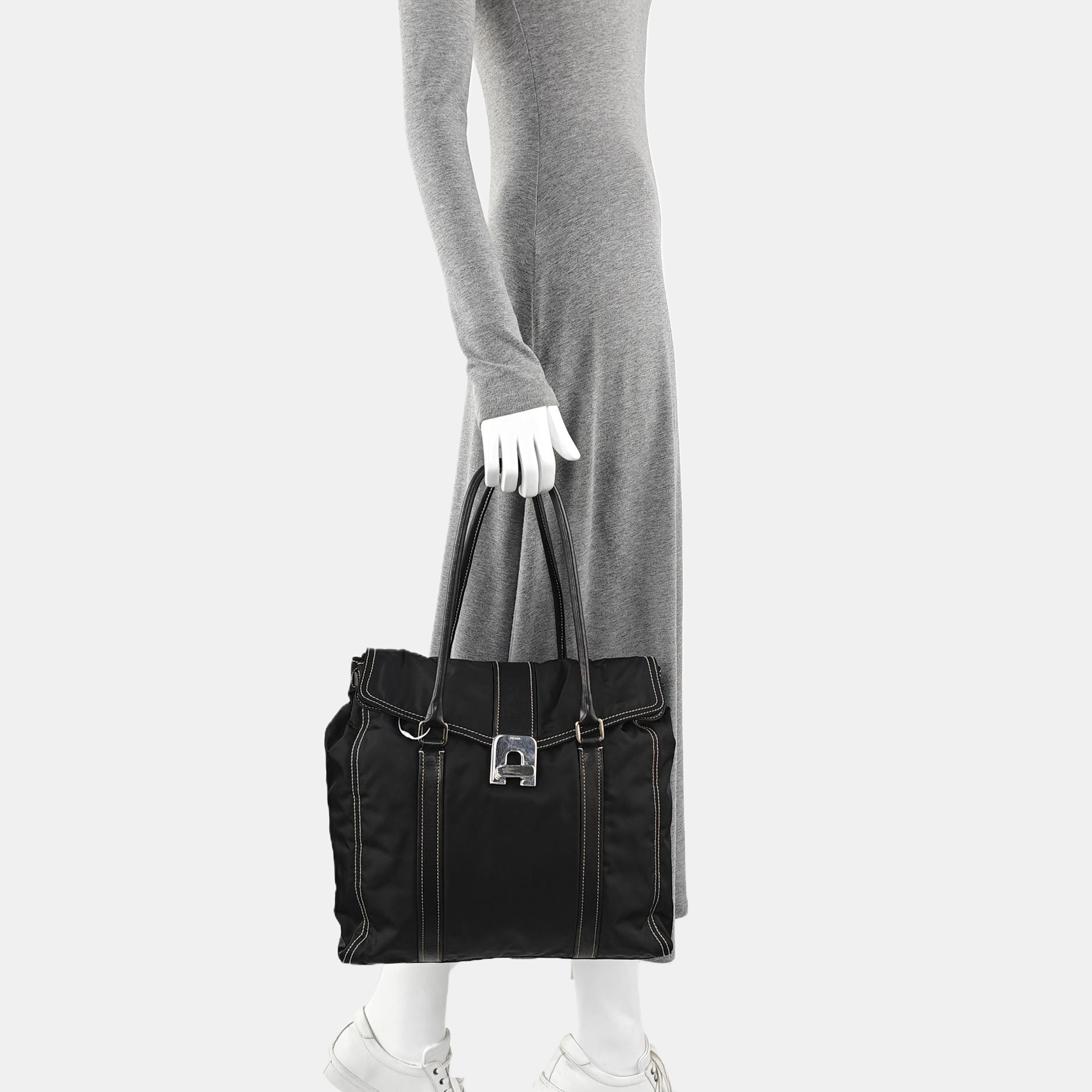 Quilted Nylon Top Handle Bag Black