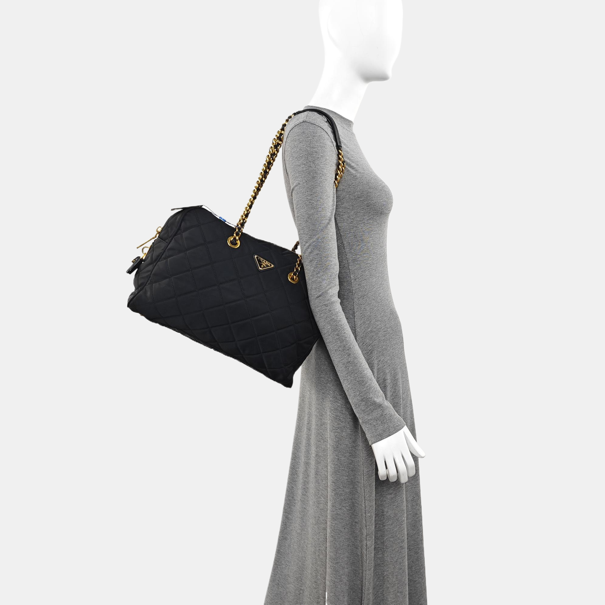 Quilted Nylon Shoulder Bag Black