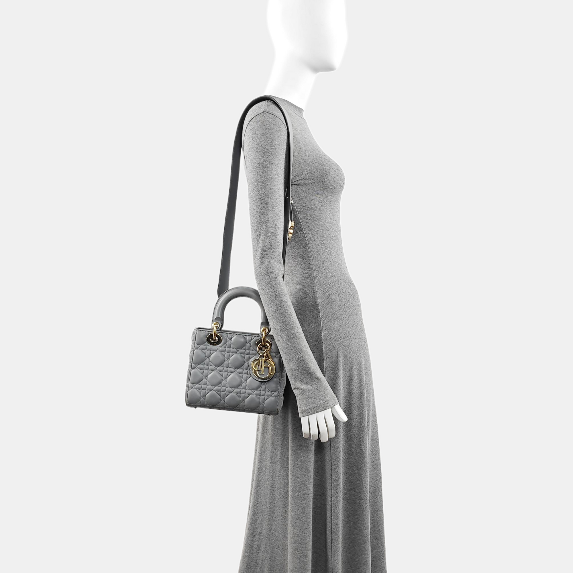 Lady Dior Small Cannage Lambskin Gray