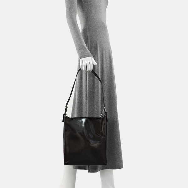Patent Leather Shoulder Bag Brown