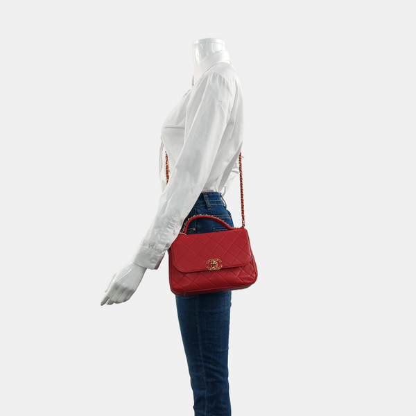 CHAIN INFINITY TOP HANDLE Medium Quilted Lambskin Red