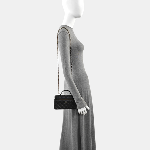 Quilted Grained Calfskin Shoulder Bag Black