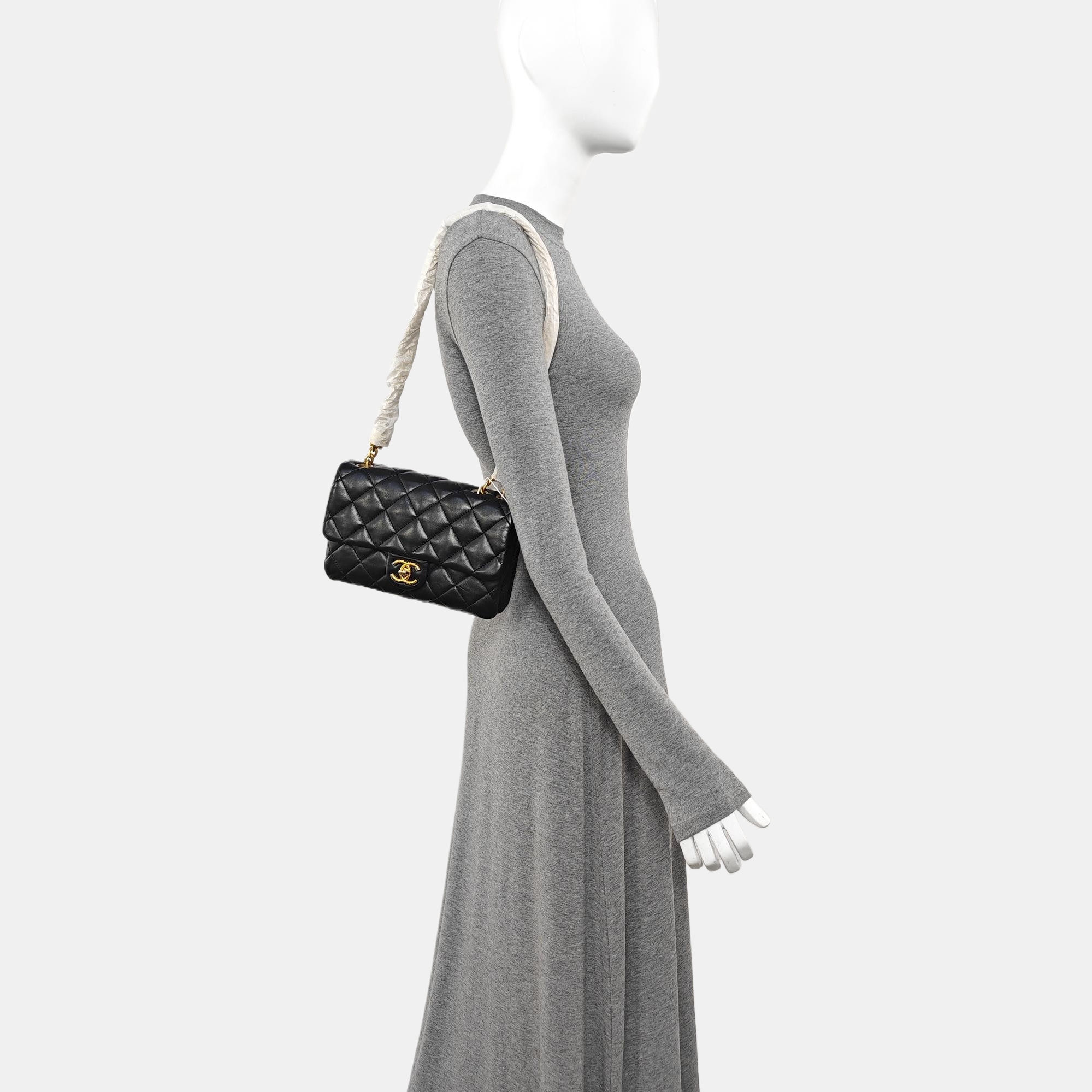 Quilted Lambskin Shoulder Bag Small Black
