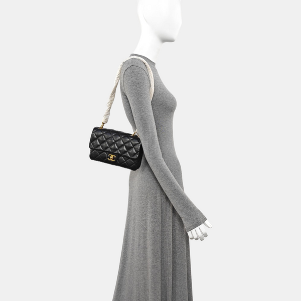 Quilted Lambskin Shoulder Bag Small Black