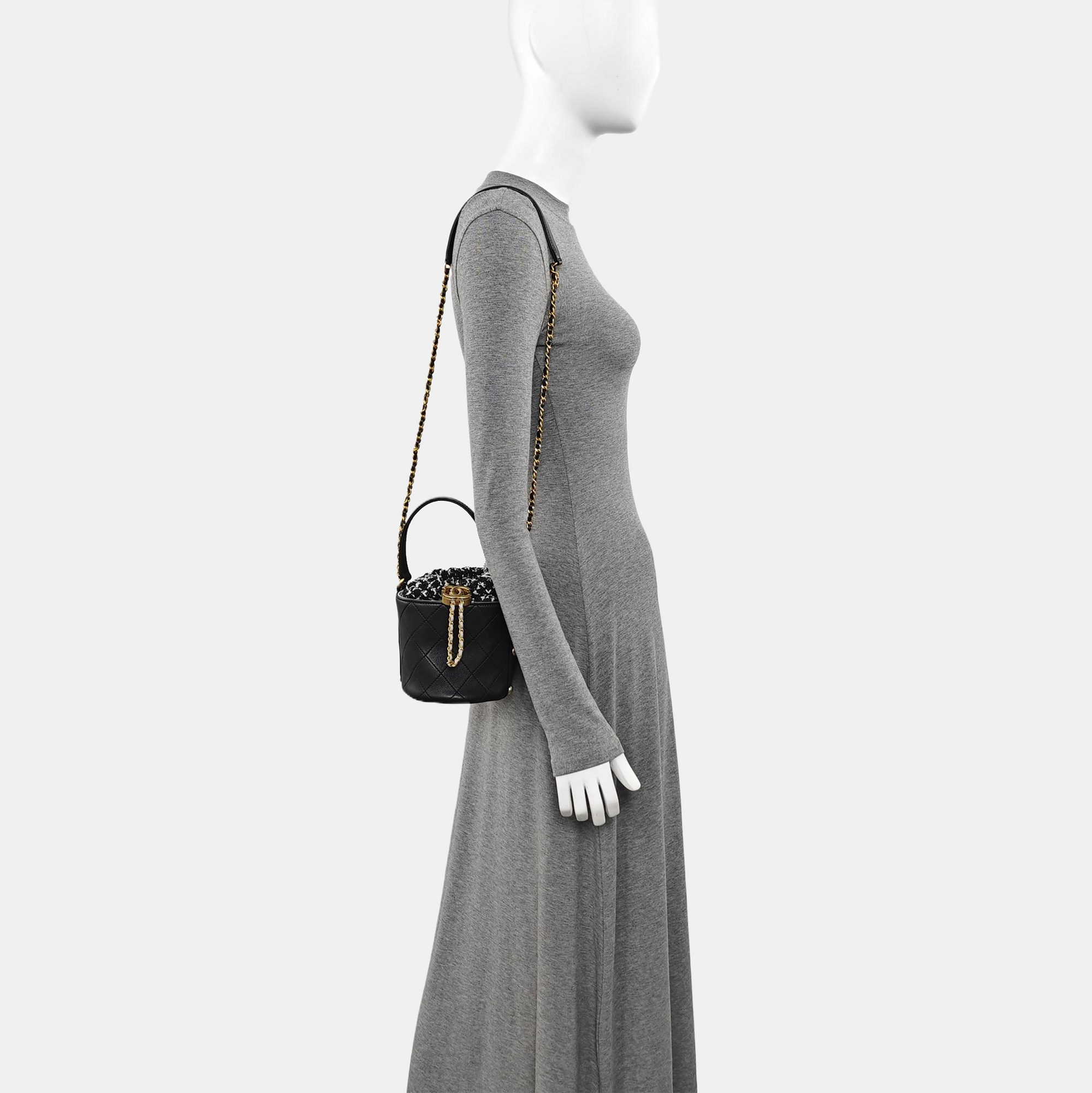 Quilted Calfskin Bucket Bag Black
