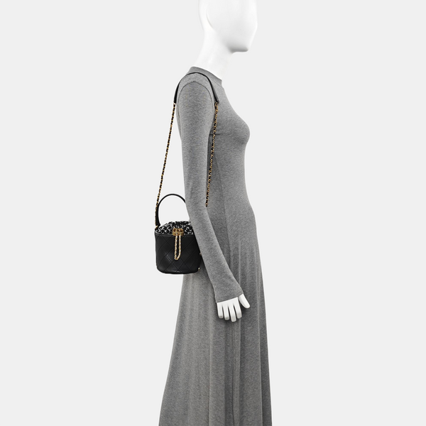 Quilted Calfskin Bucket Bag Black