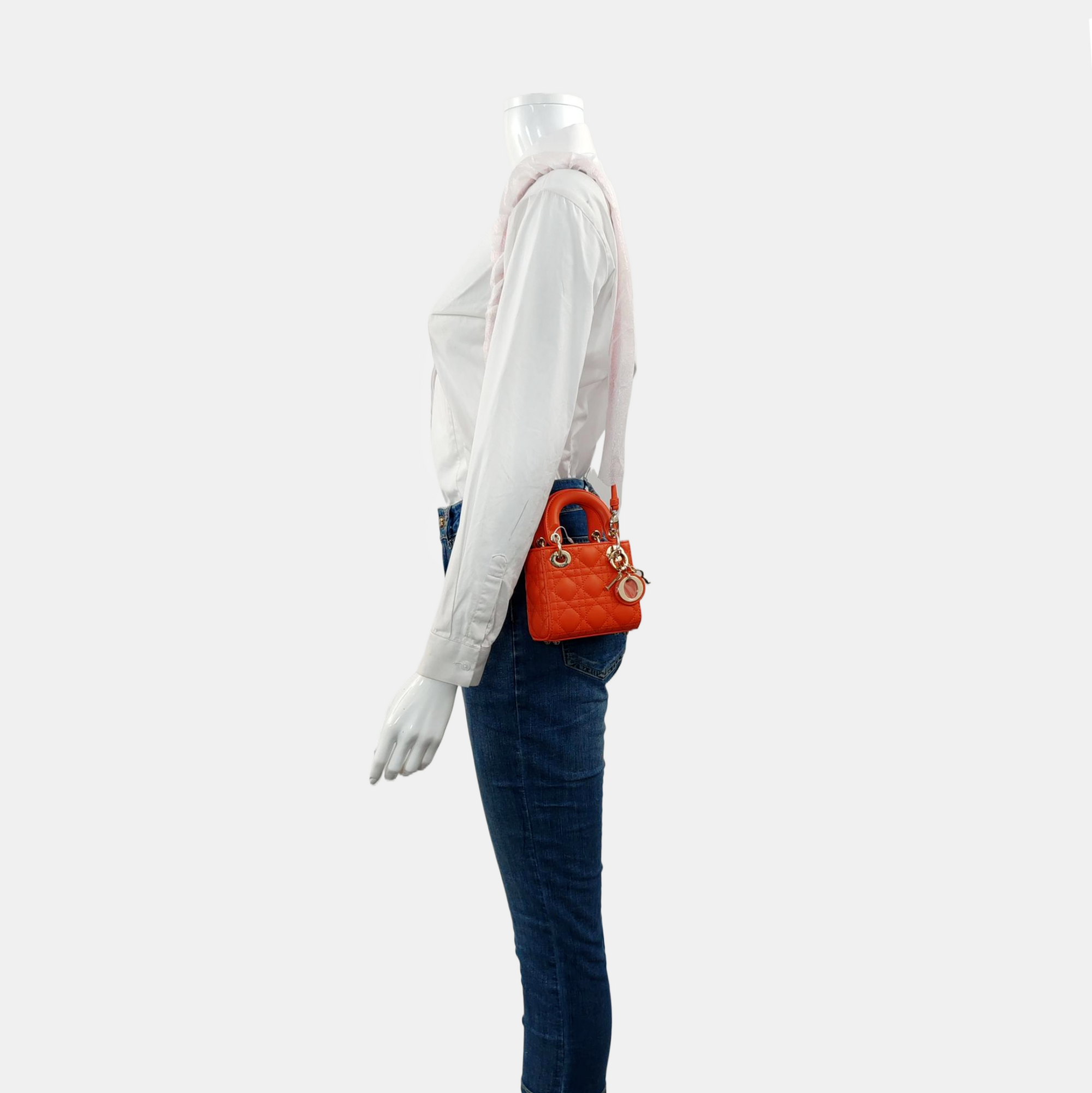 Authenticated pre-owned  Lady Dior Super Mini Cannage Lambskin Orange - Shoulder Bag at Looply