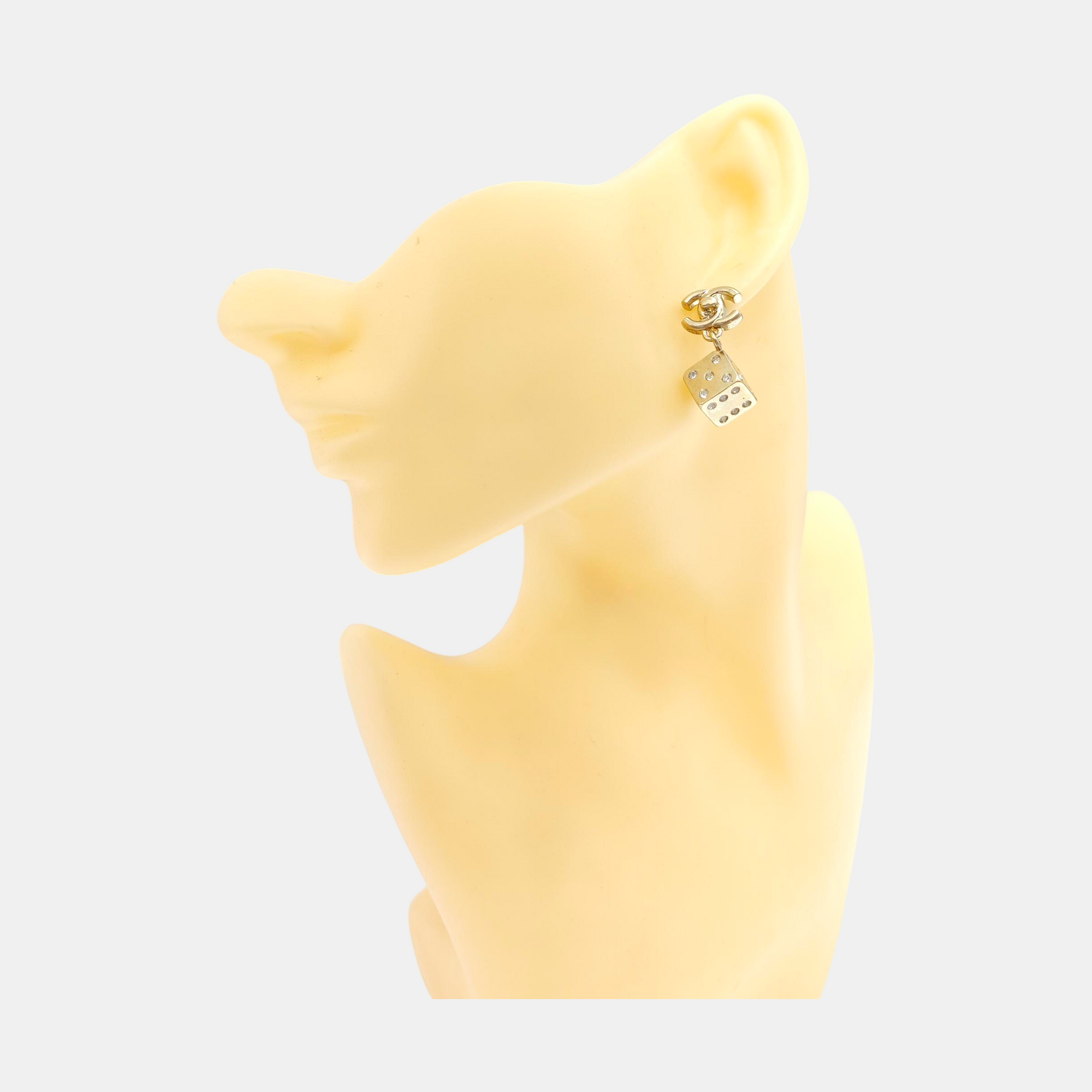 CC Logo Brass Gold Stud Earrings