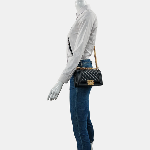 BOY CHANEL Small Quilted Grained Calfskin Black