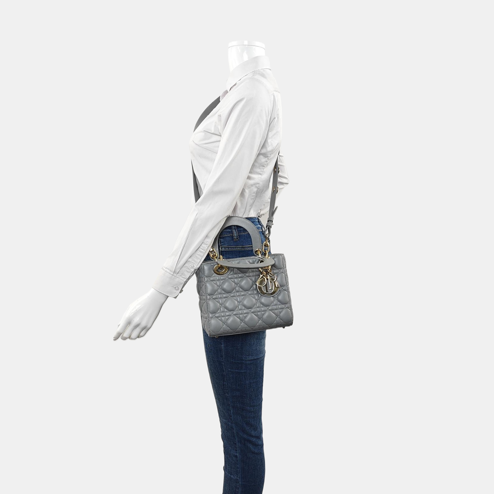 Authenticated pre-owned  Lady Dior Small Quilted Lambskin Grey - Tote Bag at Looply