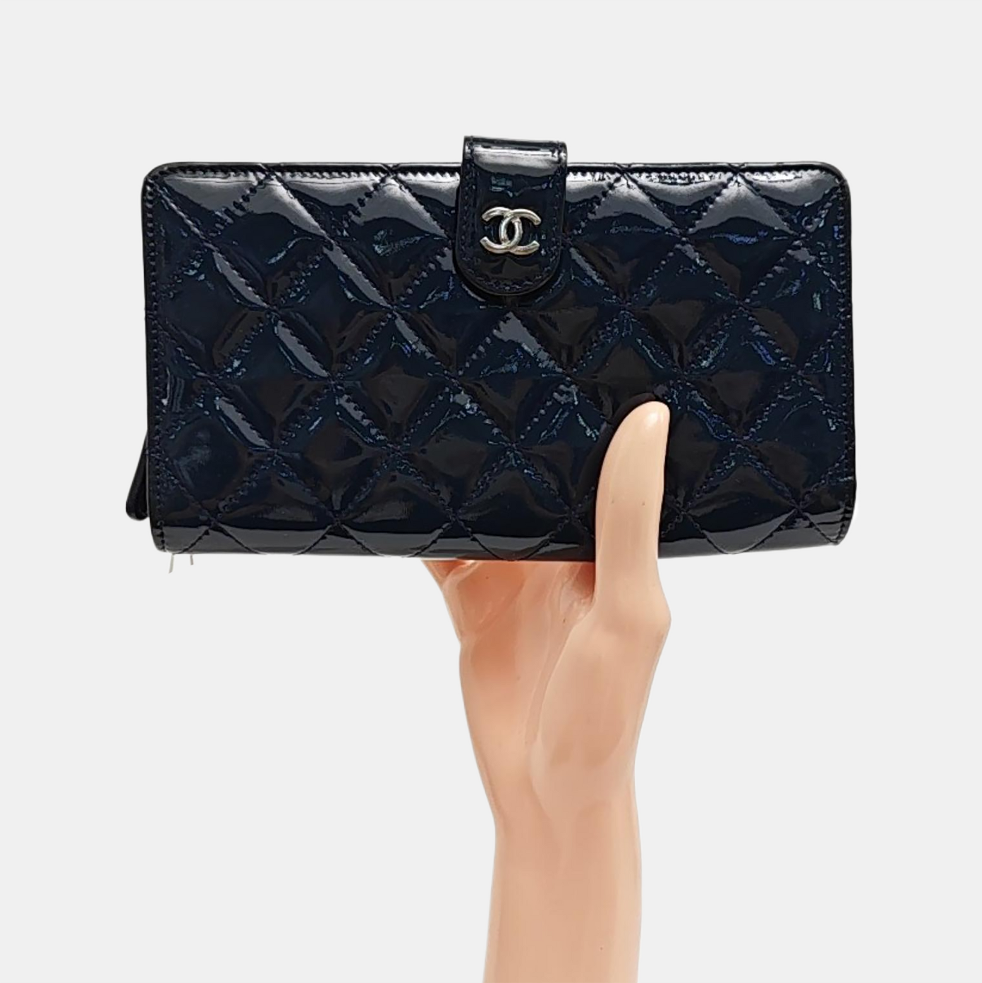 Quilted Patent Calfskin Wallet Blue