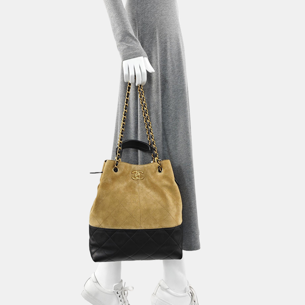 Quilted Suede Shoulder Bag Beige