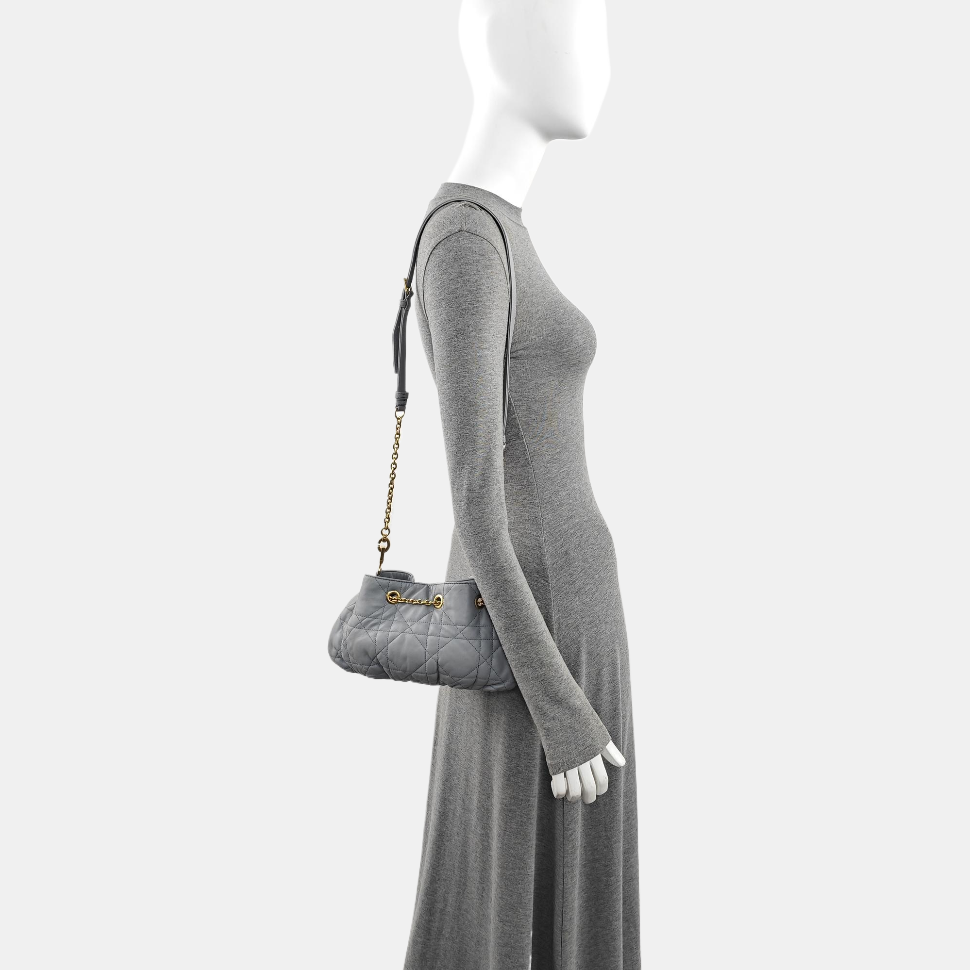 Cannage Lambskin Shoulder Bag Small Gray