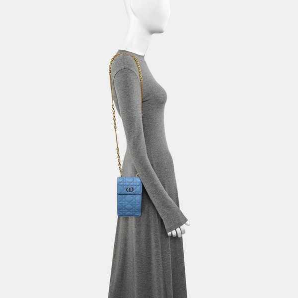 Cannage Calfskin Shoulder Bag Blue