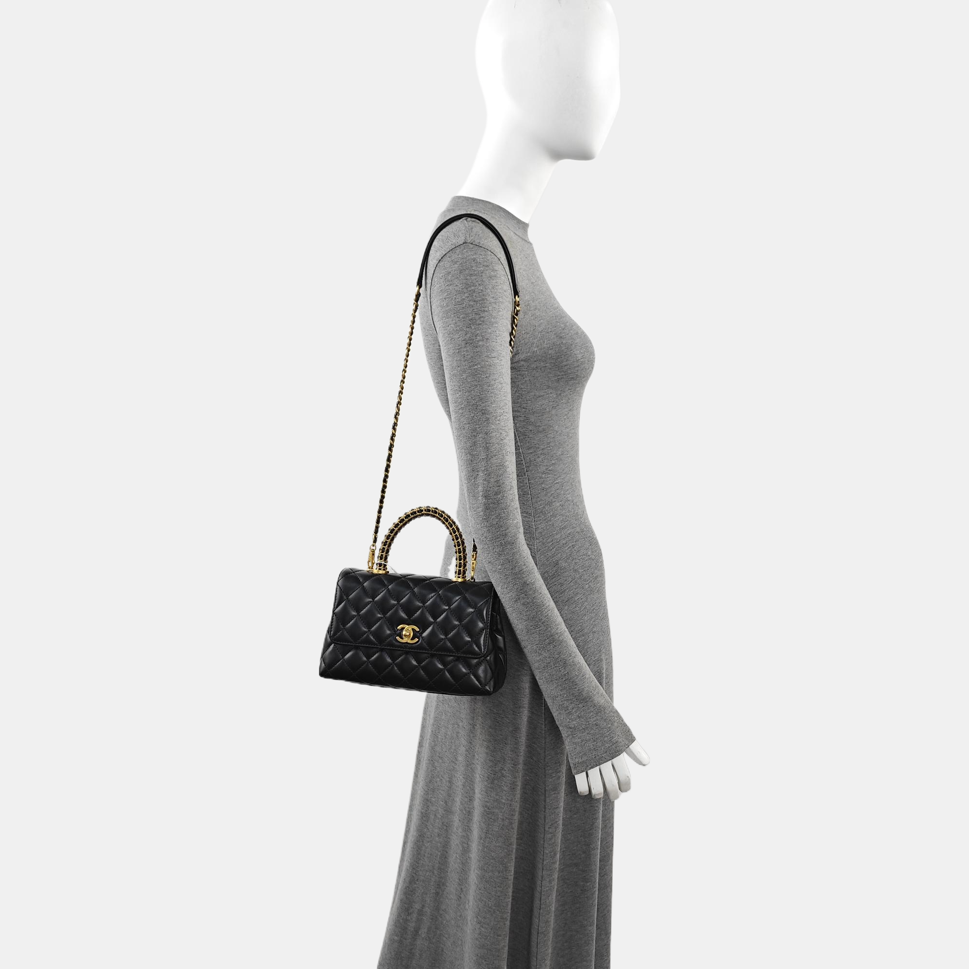 COCO HANDLE Small Quilted Calfskin Black