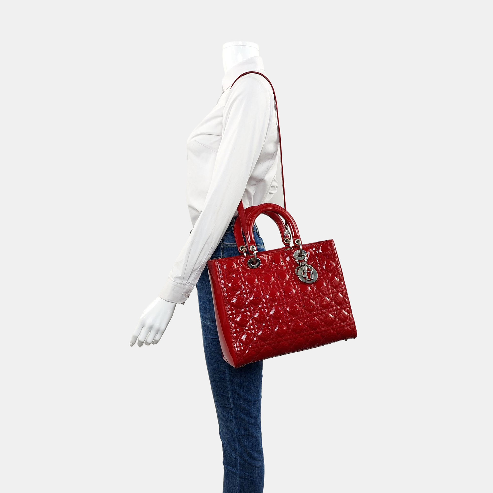 Lady Dior Large Cannage Patent Leather Red