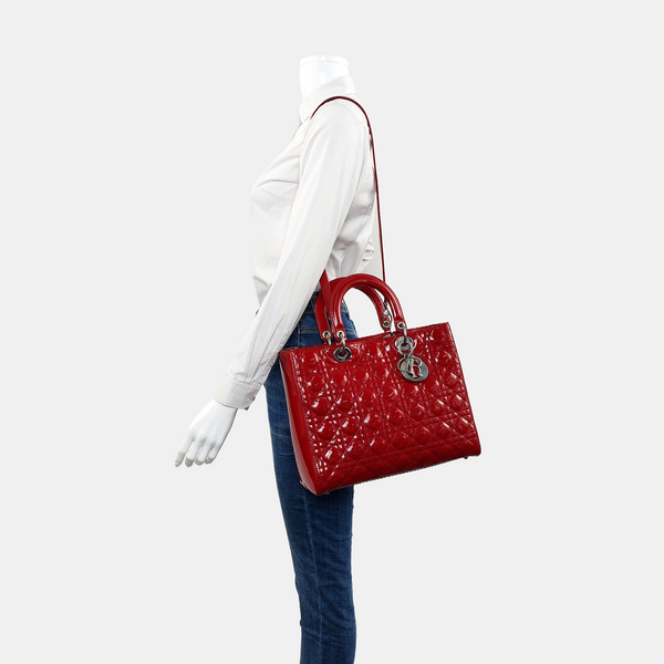 Lady Dior Large Cannage Patent Leather Red
