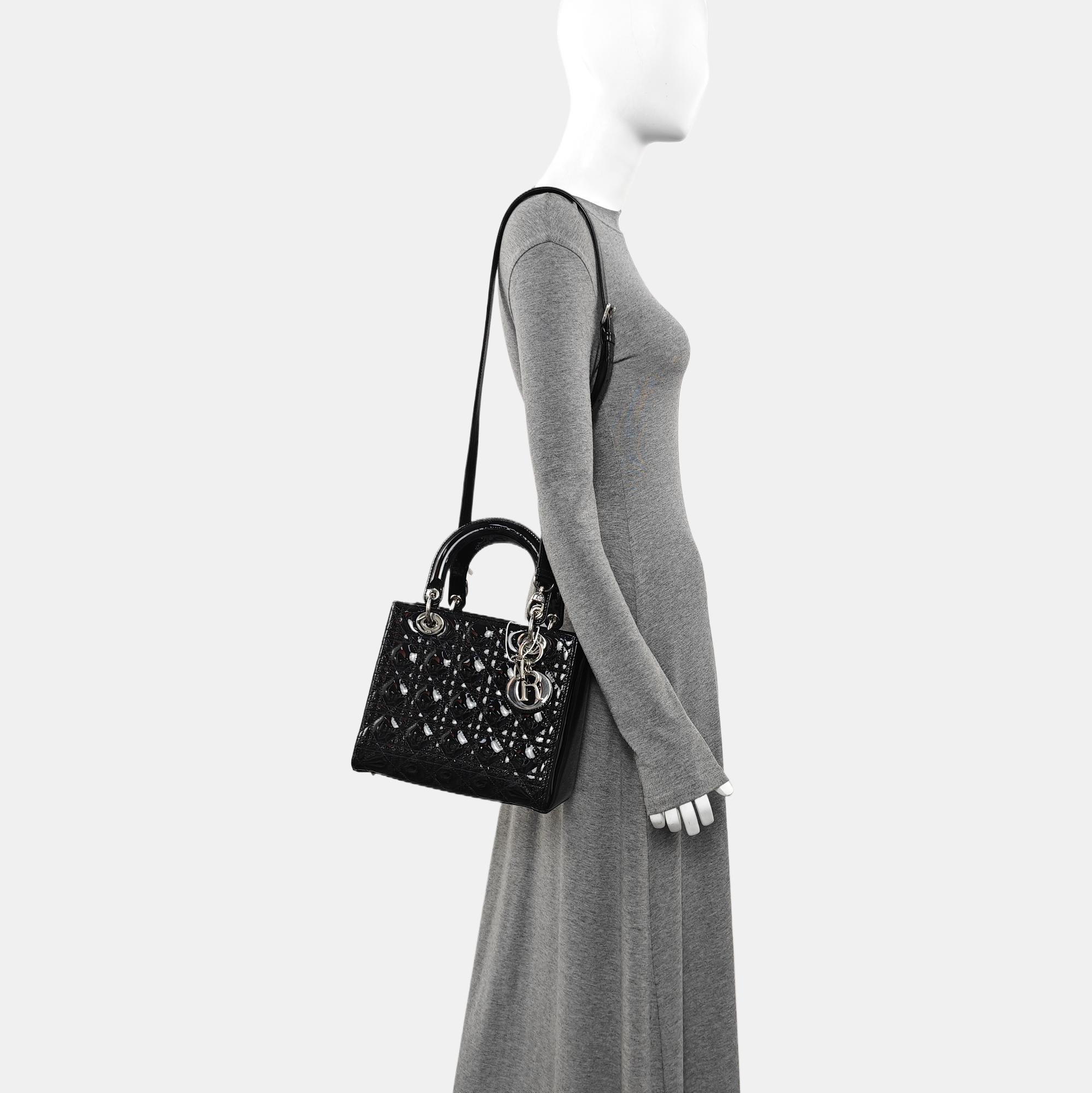 Lady Dior Medium Cannage Patent Leather Black