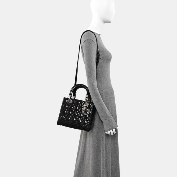 Lady Dior Medium Cannage Patent Leather Black