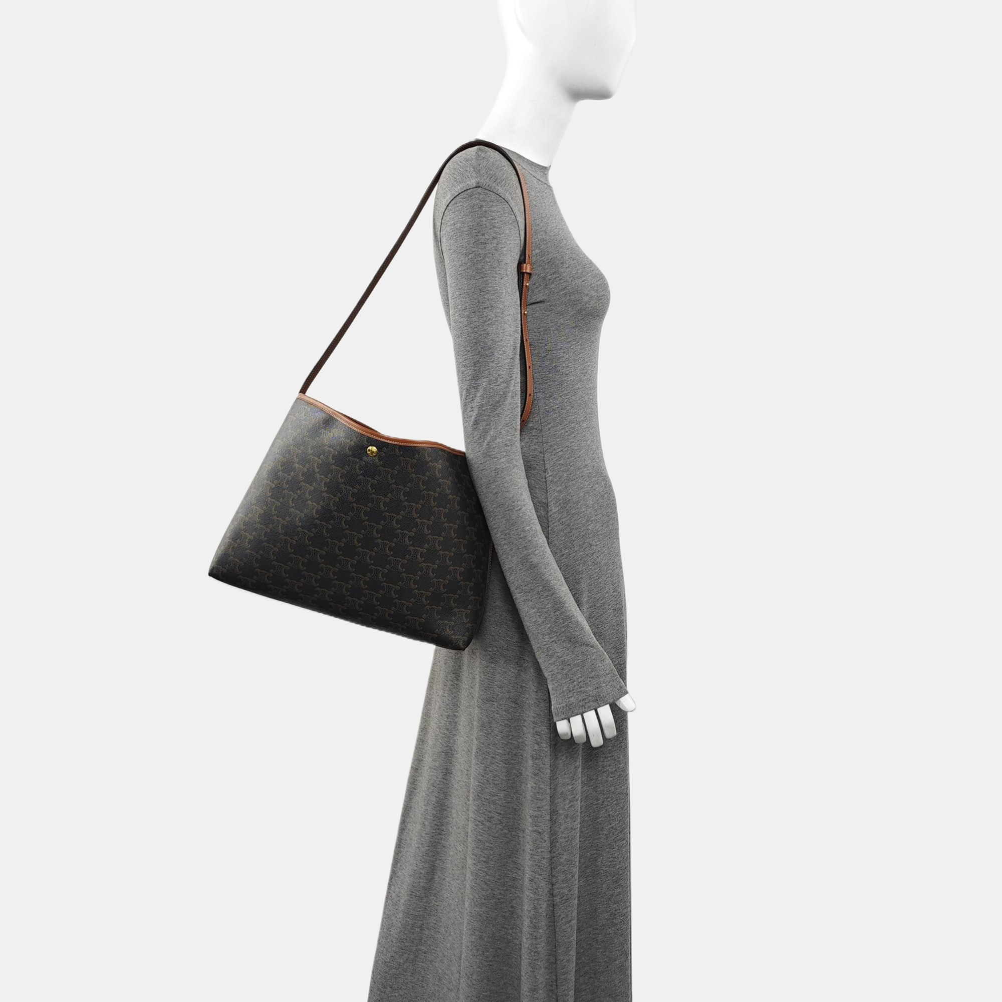 Coated Canvas Shoulder Bag Brown