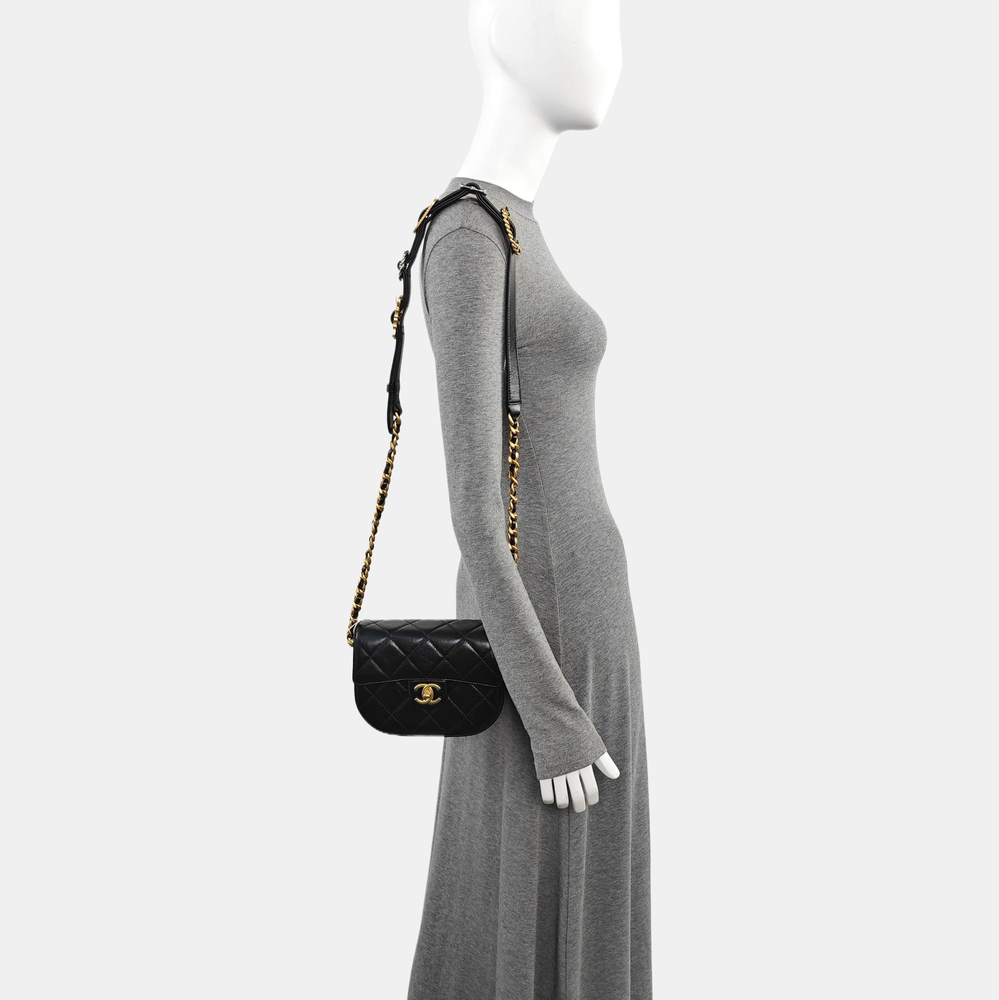 Quilted Calfskin Shoulder Bag Black