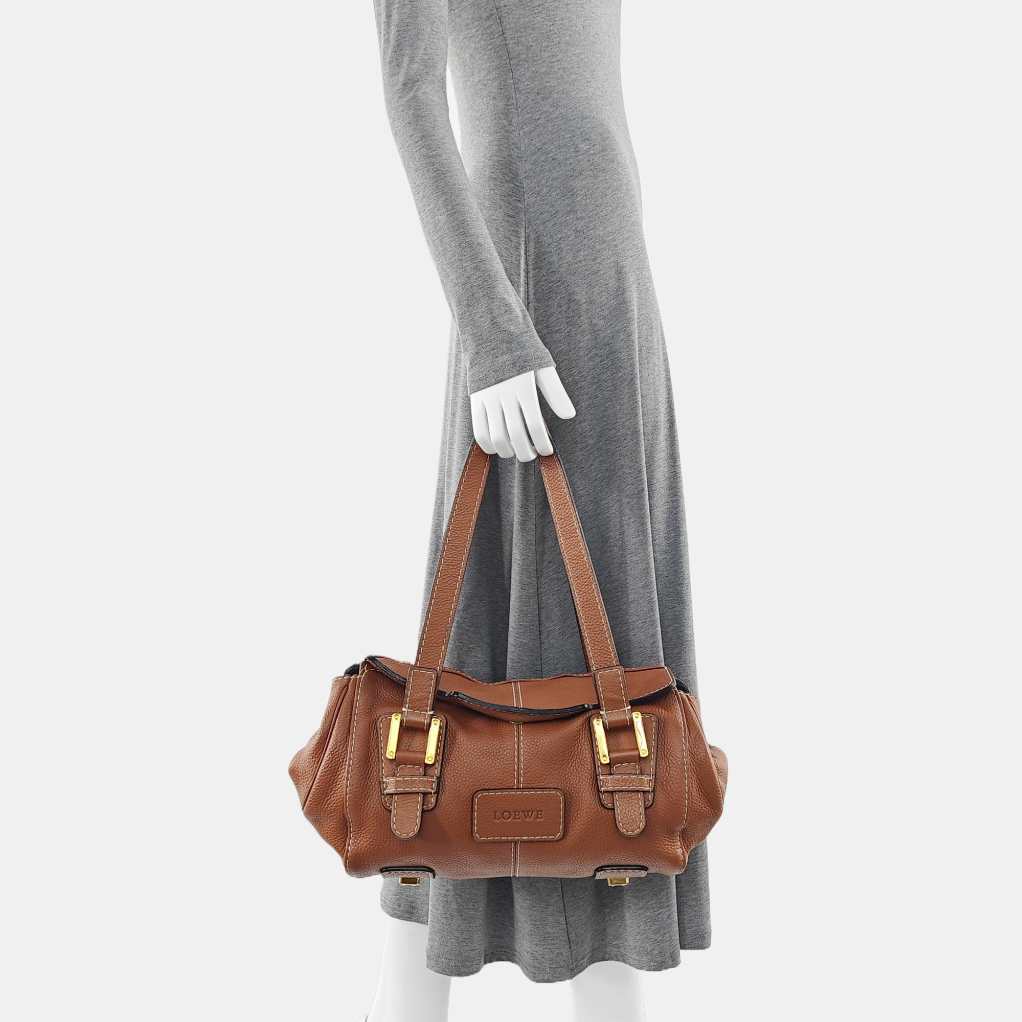 Calfskin Top Handle Bag Brown