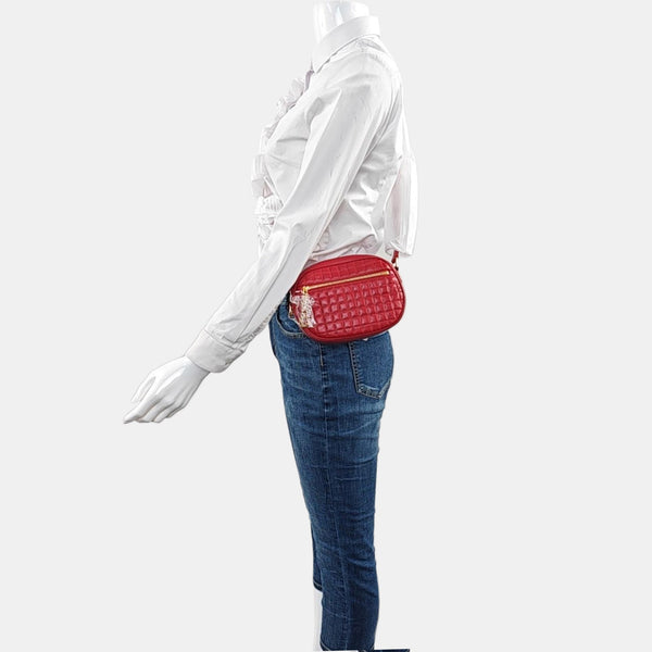 C CHARM Small Quilted Calfskin Red