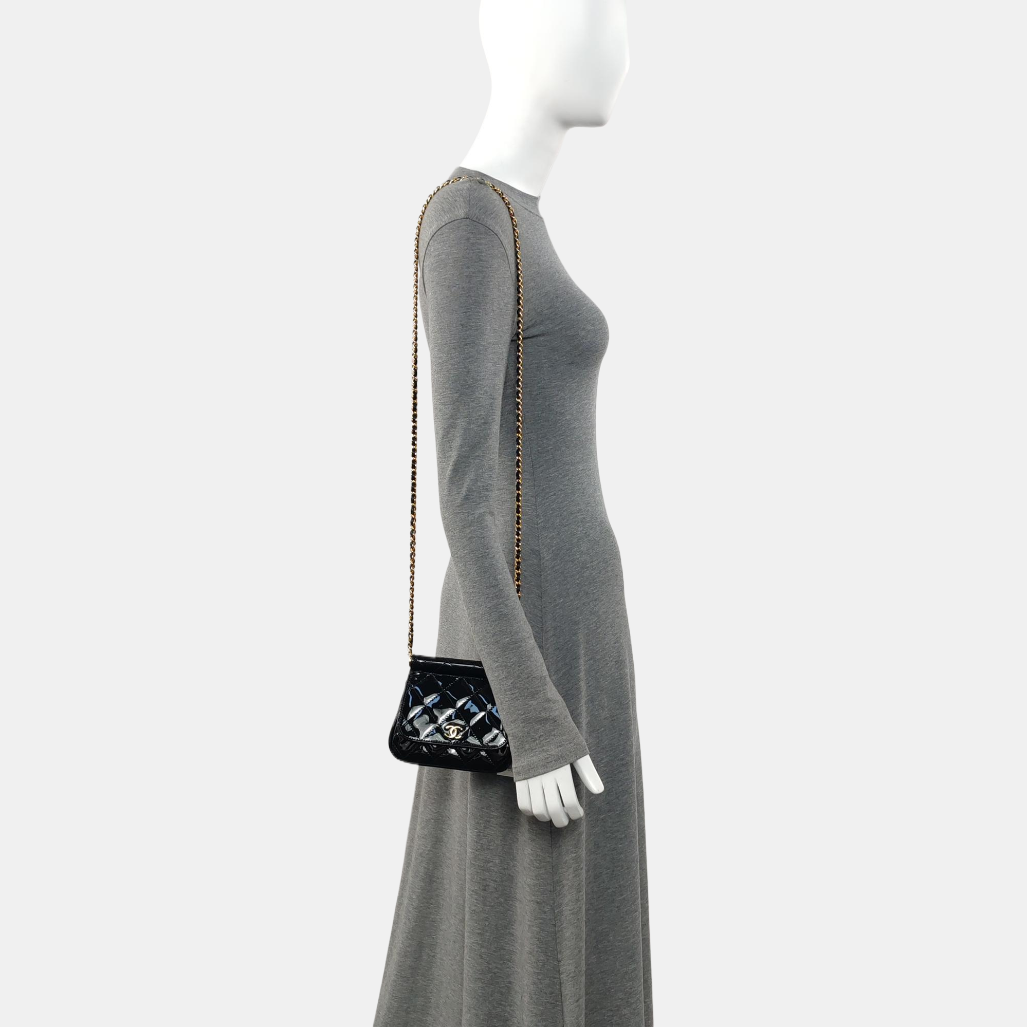 Quilted Patent Leather Shoulder Bag Black