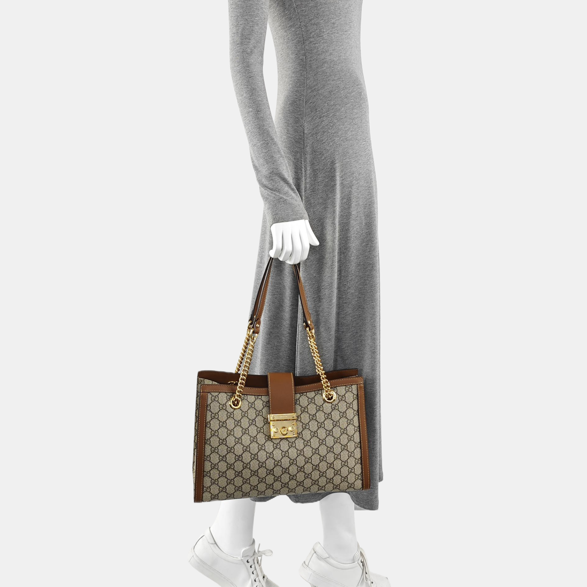 Padlock Medium Monogram Coated Canvas Beige