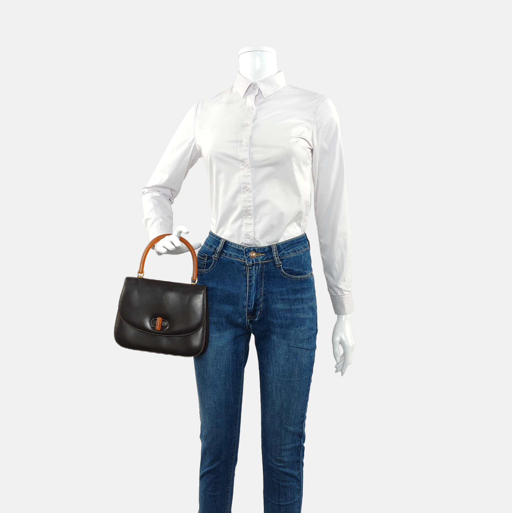 Calfskin Top Handle Bag Brown