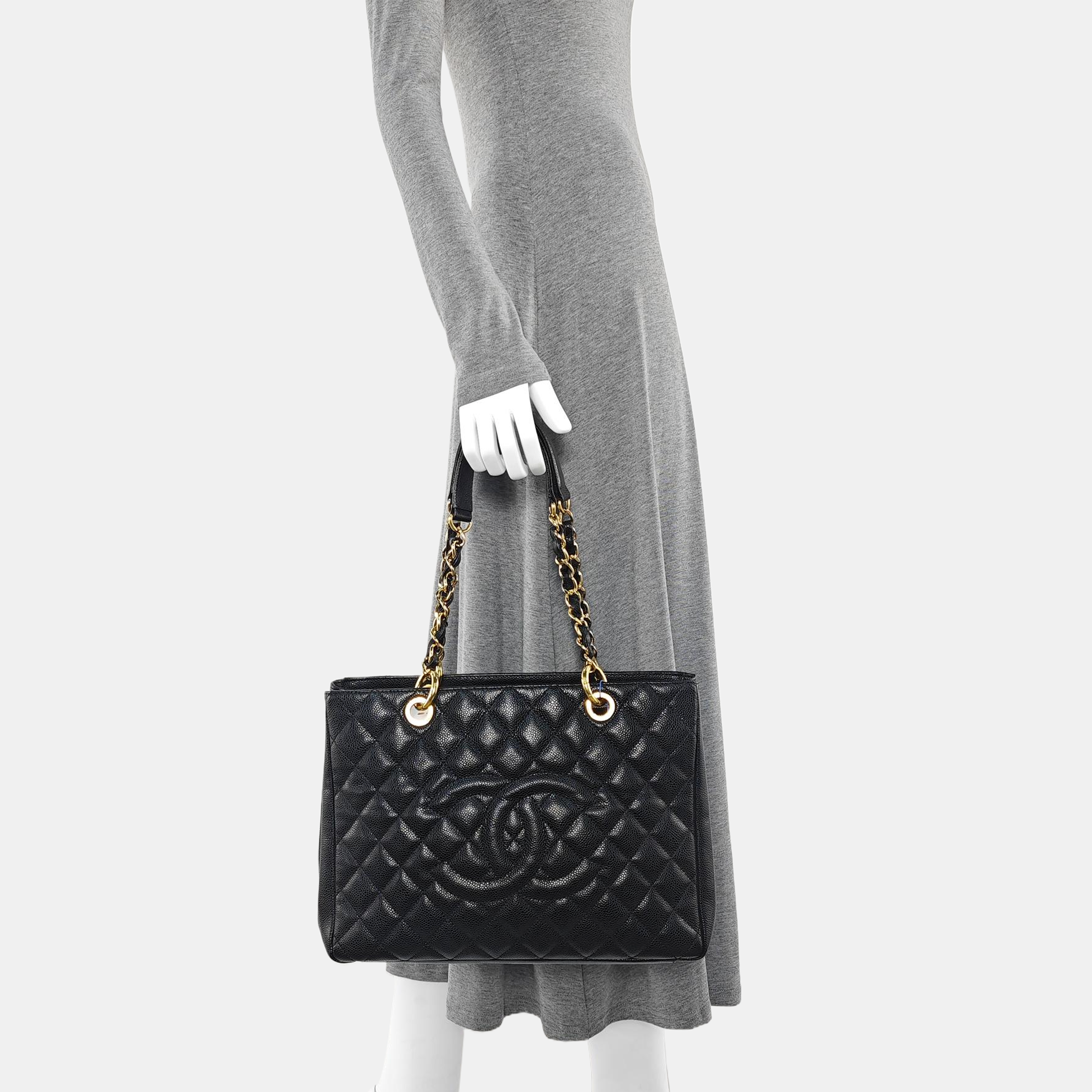 CHANEL GST Large Quilted Grained Calfskin Black