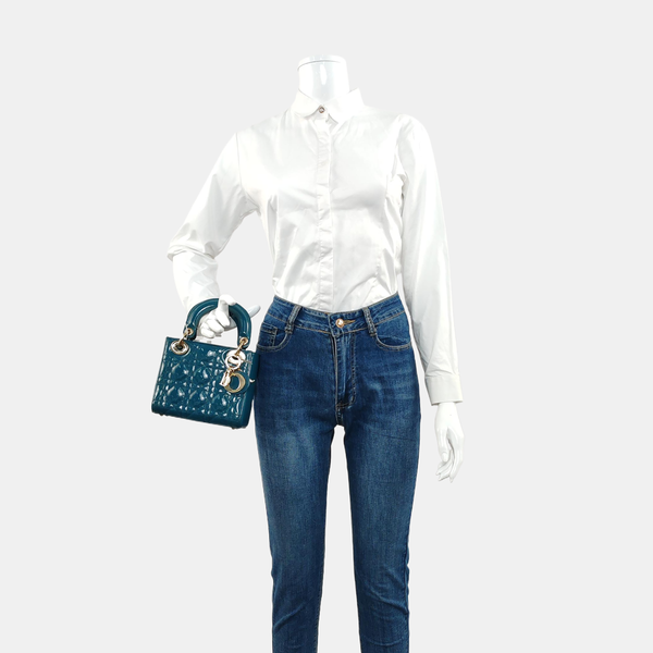 Lady Dior Mini Cannage Patent Leather Blue