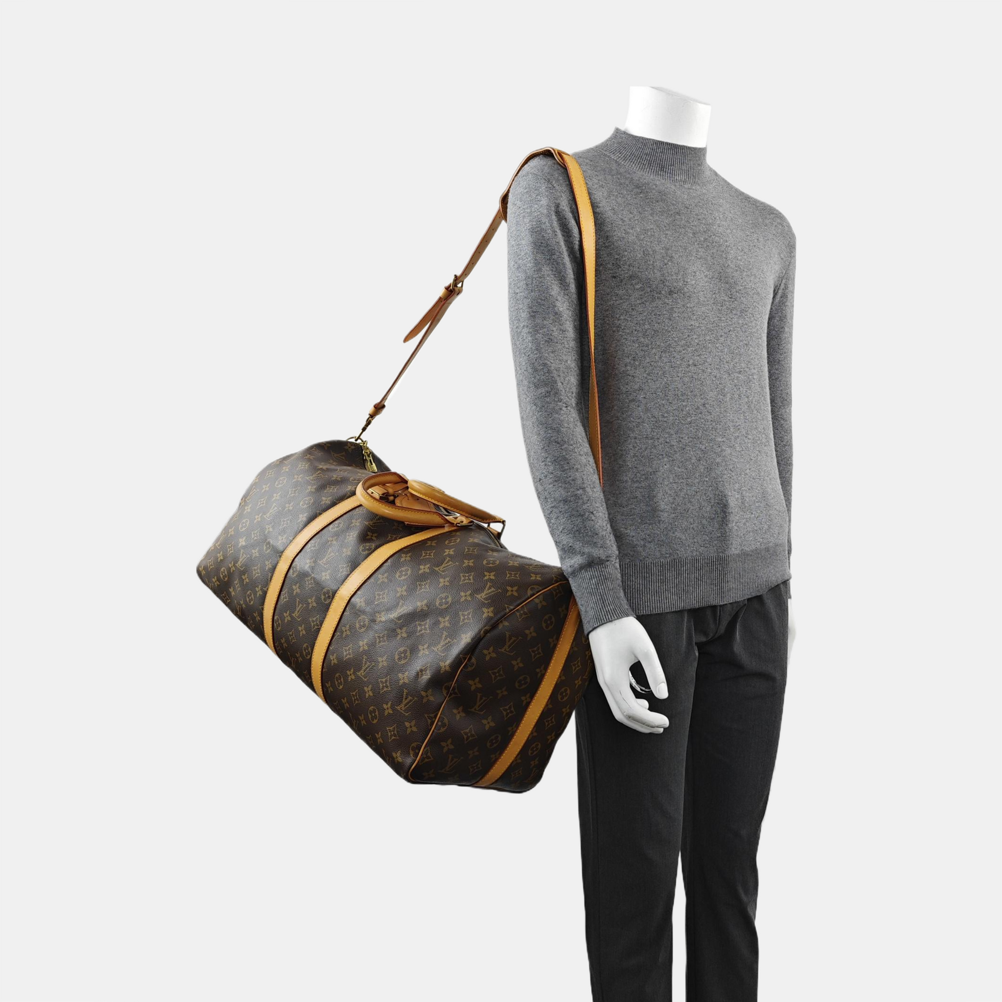 KEEPALL 55 Monogram Coated Canvas Brown