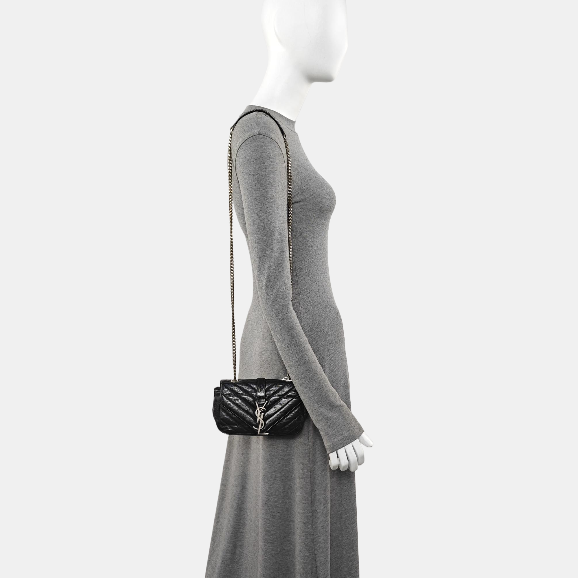 Chevron Calfskin Shoulder Bag Black