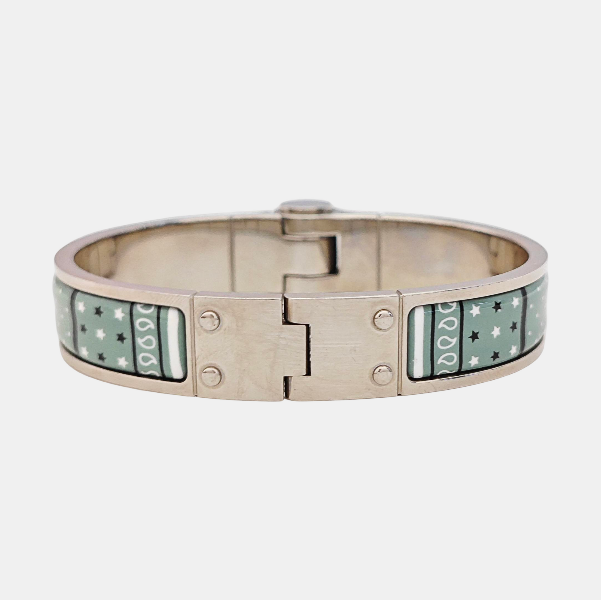 Enamel Hinged Bracelet Metal Silver Bangle
