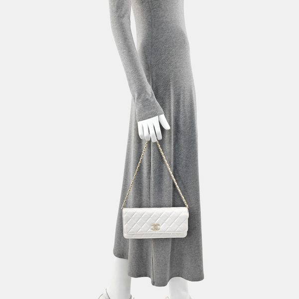 Quilted Lambskin Shoulder Bag White