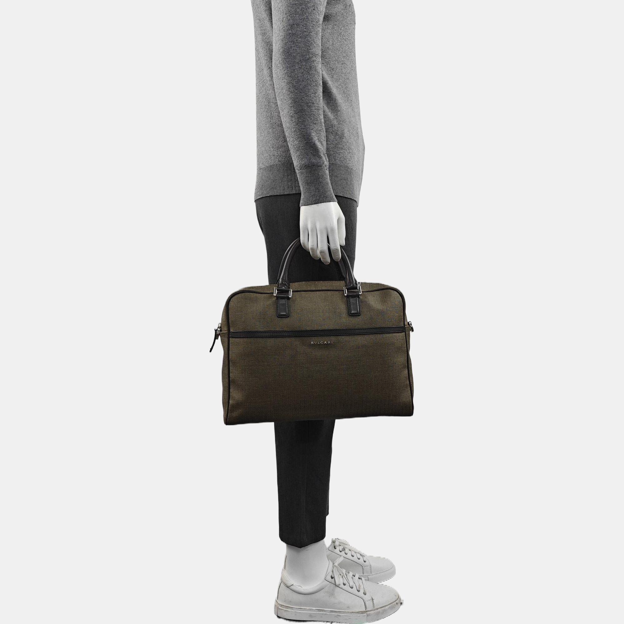 Coated Canvas Top Handle Bag Brown