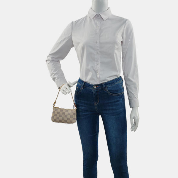 Authenticated pre-owned  ACCESSOIRES Mini Damier Azur Coated Canvas White - Top Handle Bag at Looply