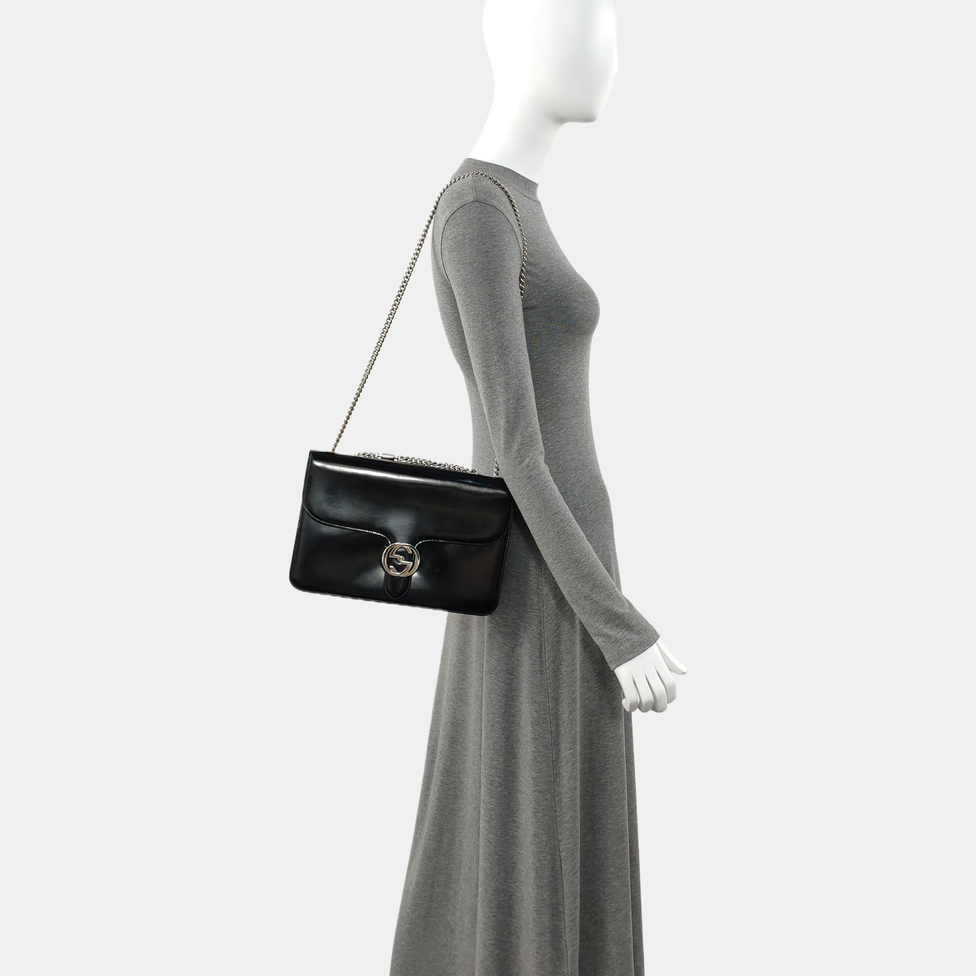 Interlocking G Large Patent Leather Black