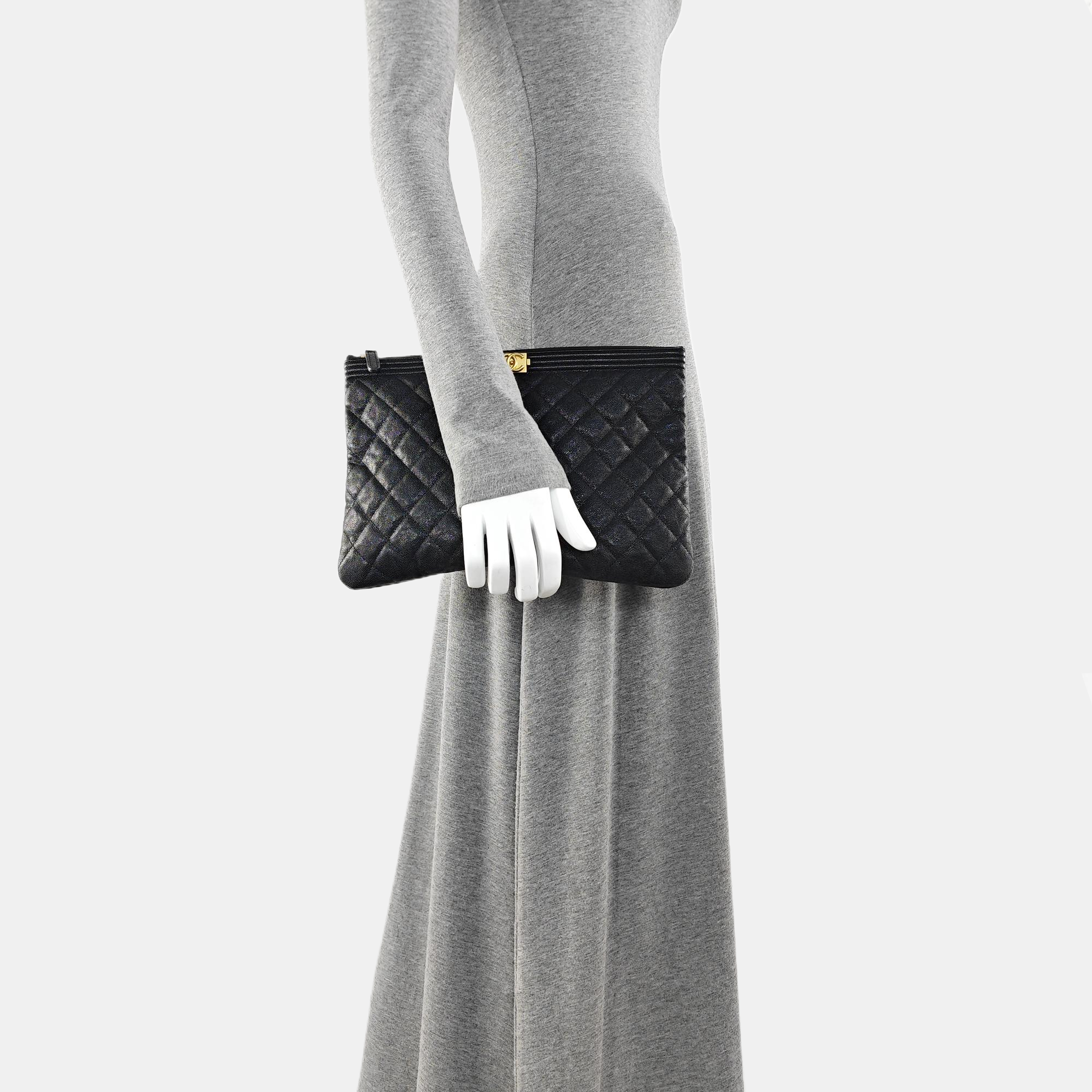 BOY CHANEL Large Quilted Grained Calfskin Black