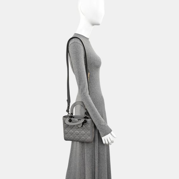 Lady Dior Small Cannage Lambskin Gray
