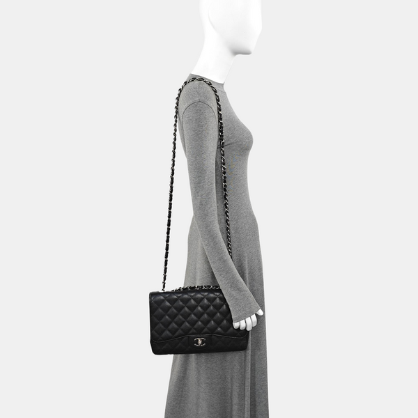 Quilted Grained Calfskin Shoulder Bag Large Black