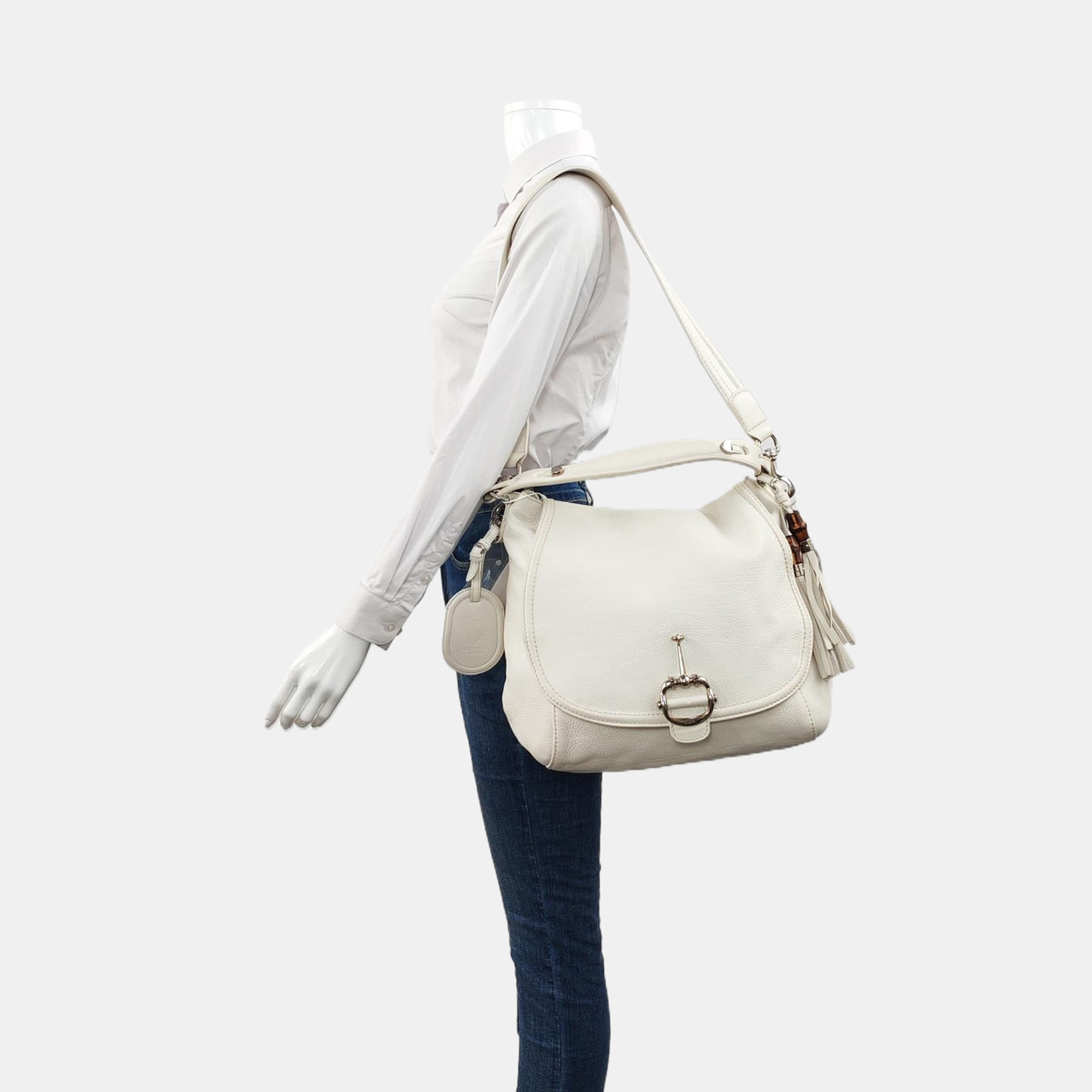 Horsebit Chain Large Calfskin White