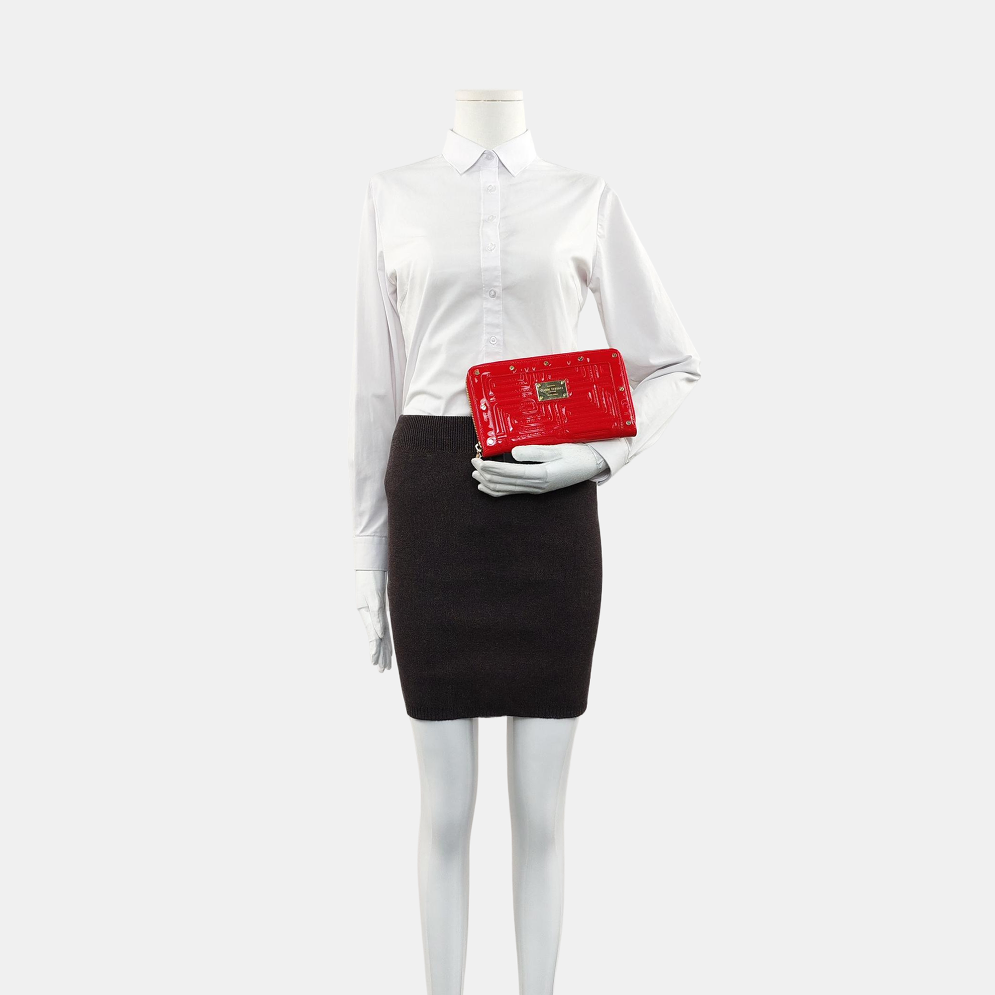 Quilted Patent Leather Wallet Red