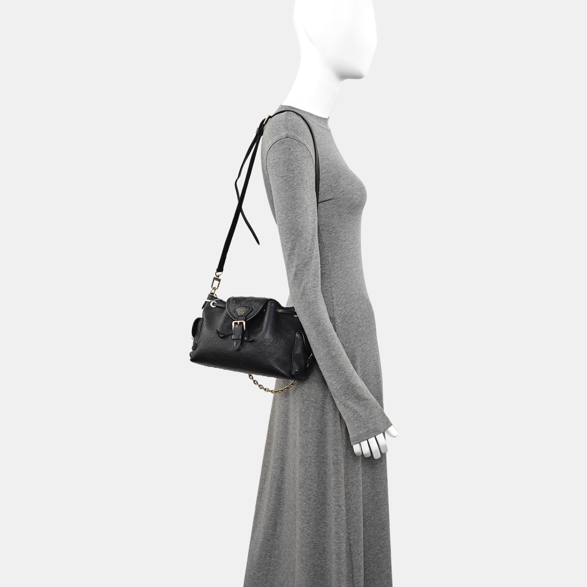 Monogram Calfskin Shoulder Bag Black