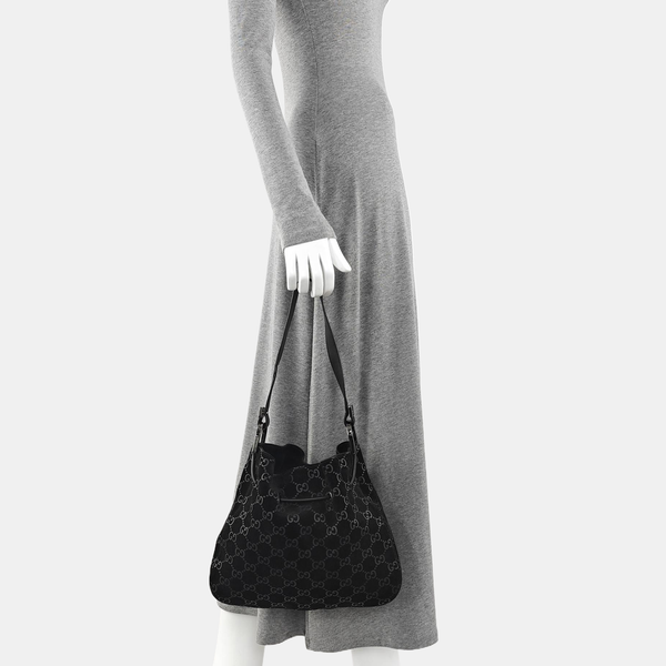 Monogram Suede Shoulder Bag Black