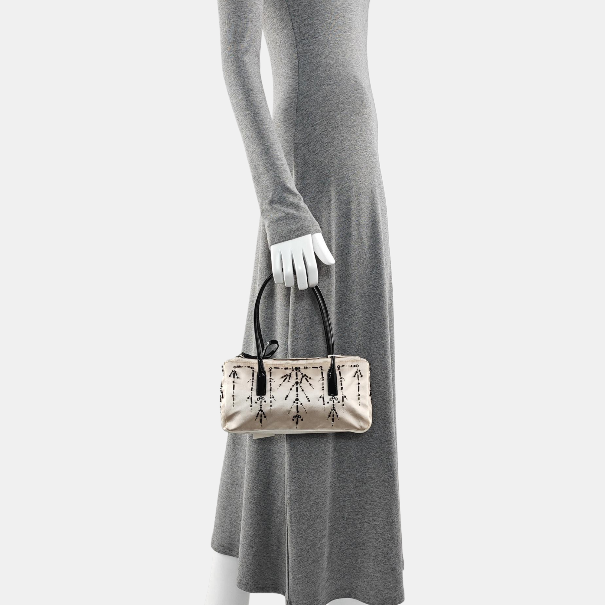 Silk Satin Top Handle Bag Beige