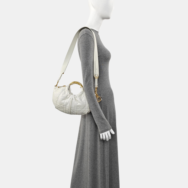 Cannage Calfskin Shoulder Bag White