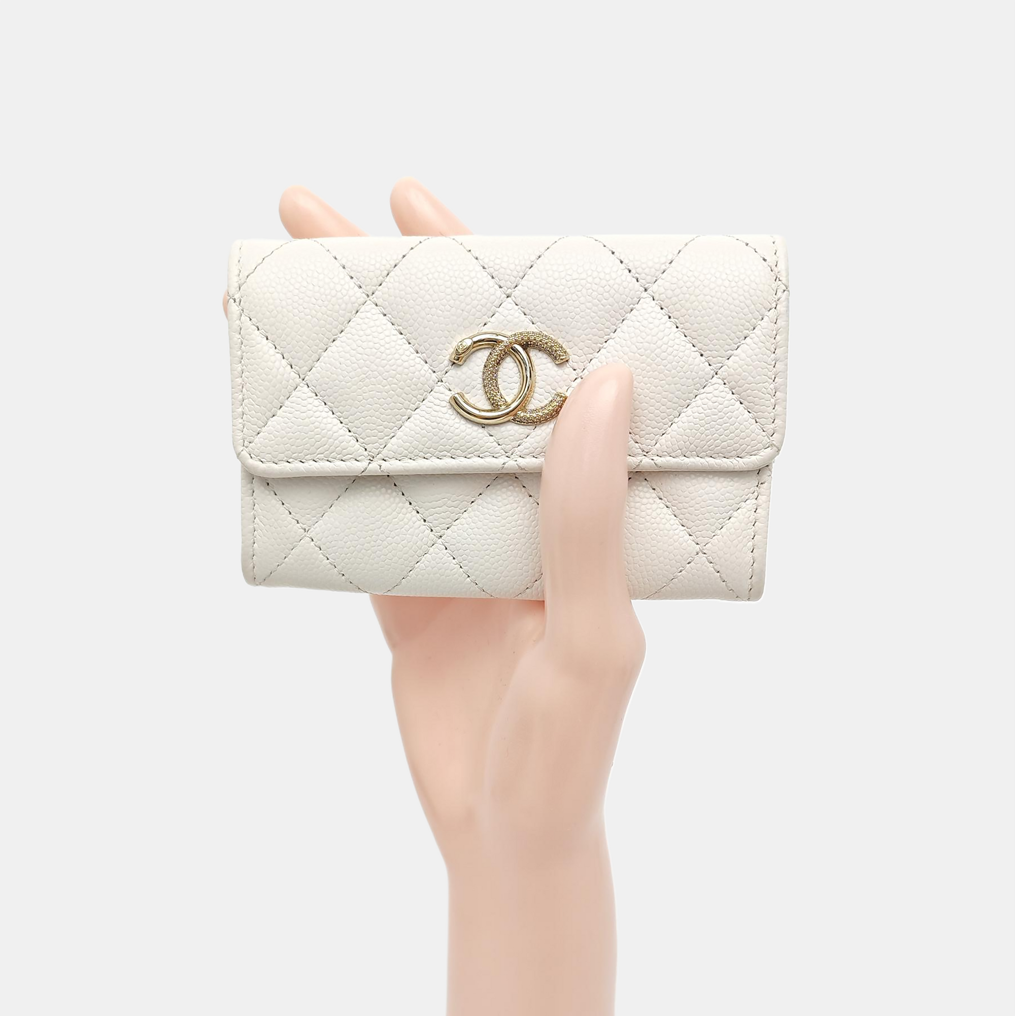 Quilted Grained Calfskin Wallet White